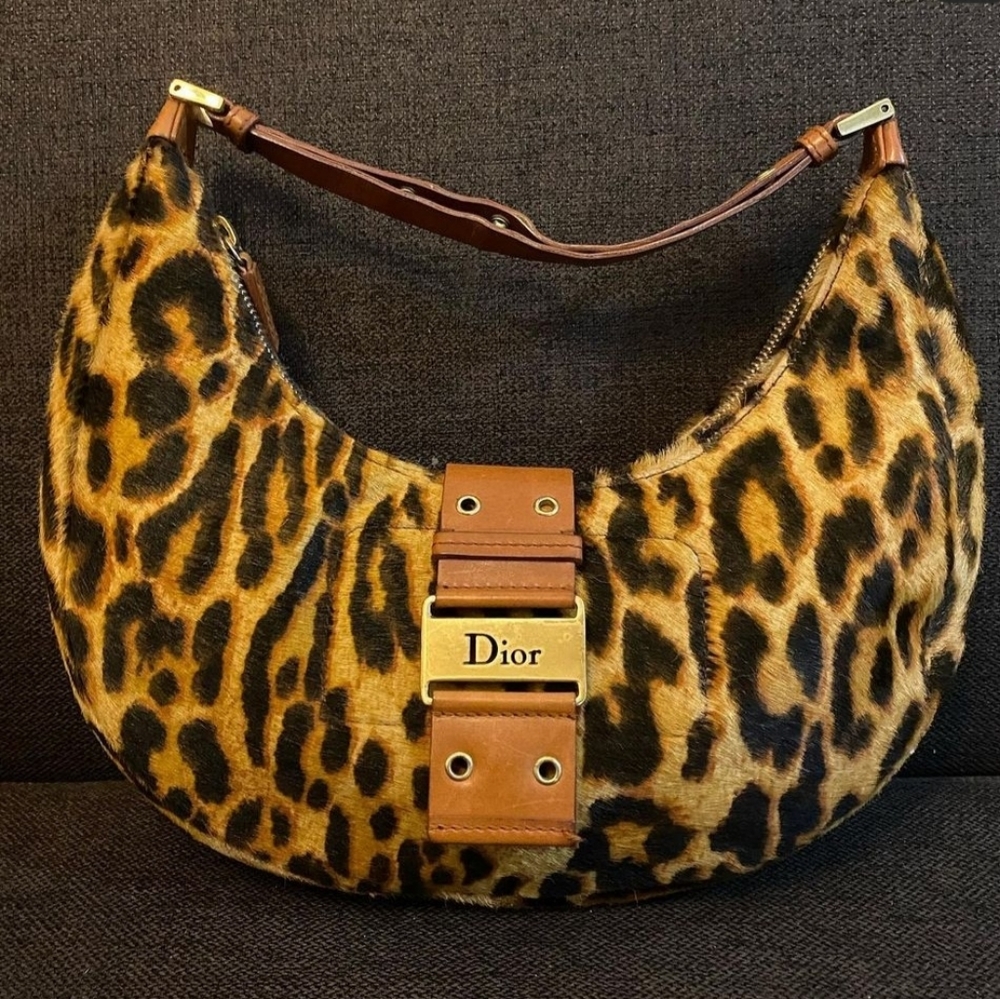 CHRISTIAN DIOR Pony hair leopard print street chic hobo